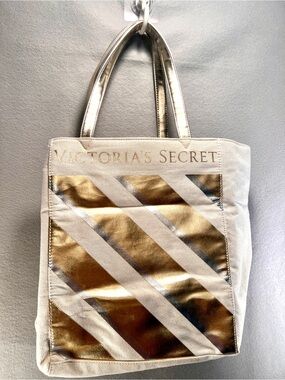Victoria’s Secret Metallic Gold Silver Striped Tote Y2K